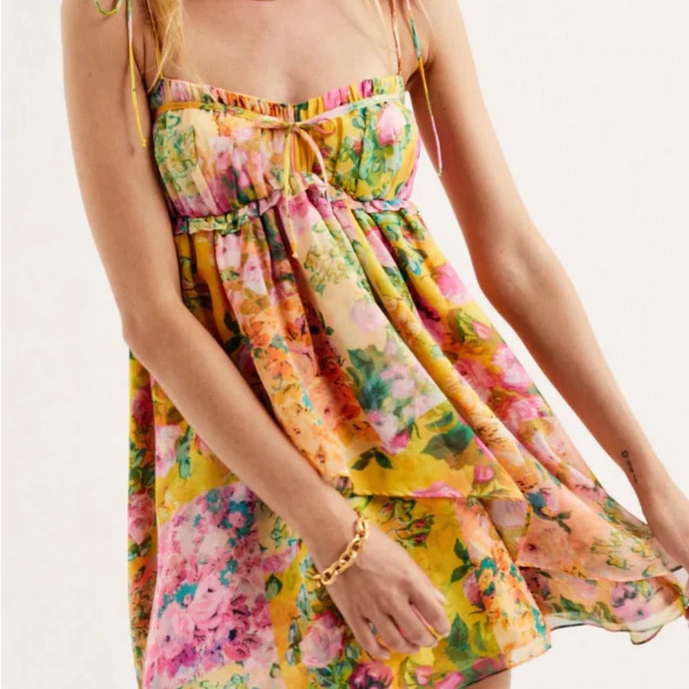 For Love And Lemons Yellow and Pink Floral Dress